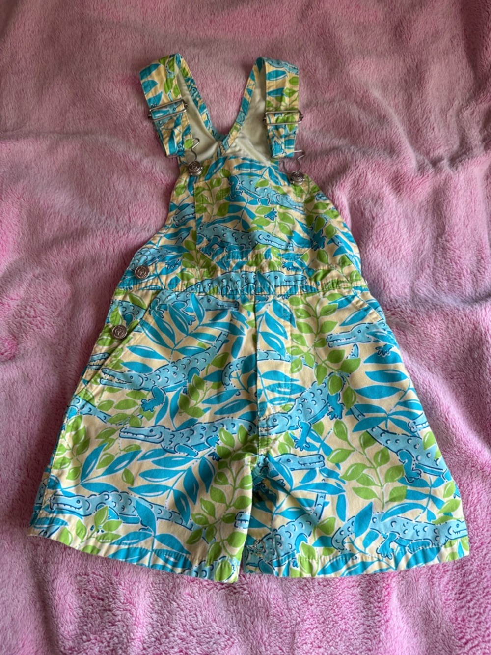 Lilly Pulitzer Blue & Green Alligator Print Overalls